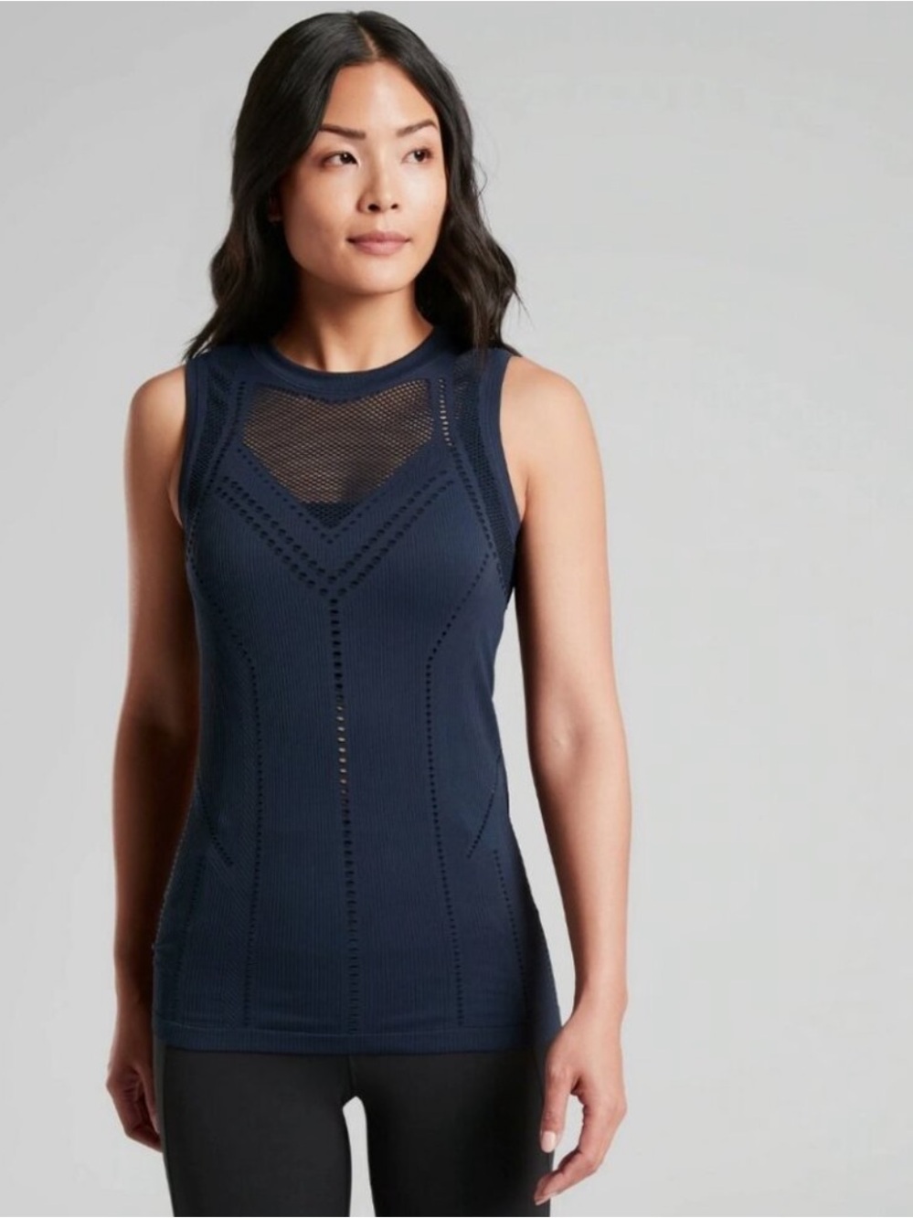 NWT Athleta Oxygen Two Toned Seamless Tank Top, Navy Blue – Medium